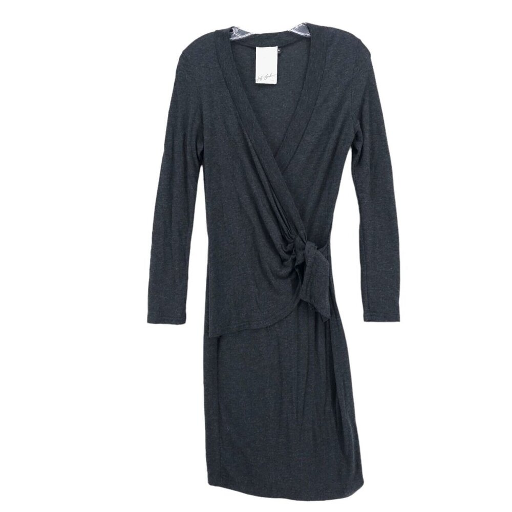 JEFF GALLANO Paris Faux Wrap Knot Tie Dress Charcoal Gray Viscose Wool Size 2
